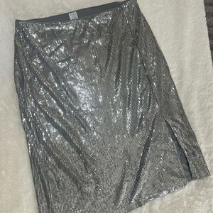 Time and Tru Shimmering Silver Pencil Skirt